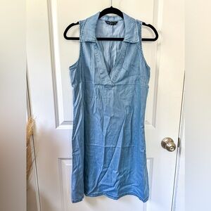 Boston Proper Sleeveless Collared Tencel Shift Dress Light Wash